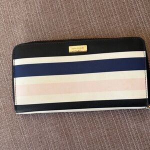 kate spade Navy, Black, Blush & White Striped Zip Wallet